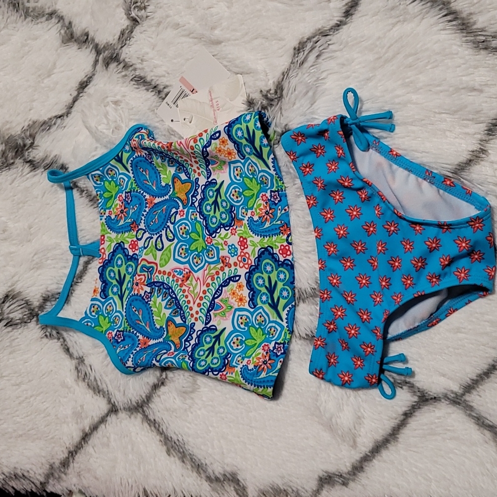Tommy Bahama 2 pc Blue Swim Suit Bikini 2T 50 UPF  Tankini K.C.R1